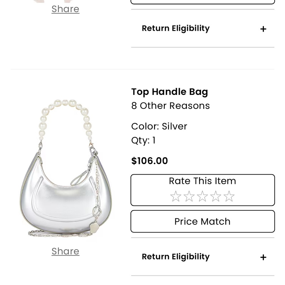 Silver Top Handle Bag with Pearl Strap